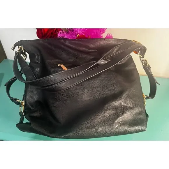 Large Black Faux Leather Tote Shoulder Bag – Pre-Owned – Spacious & Functional - Picture 3 of 4